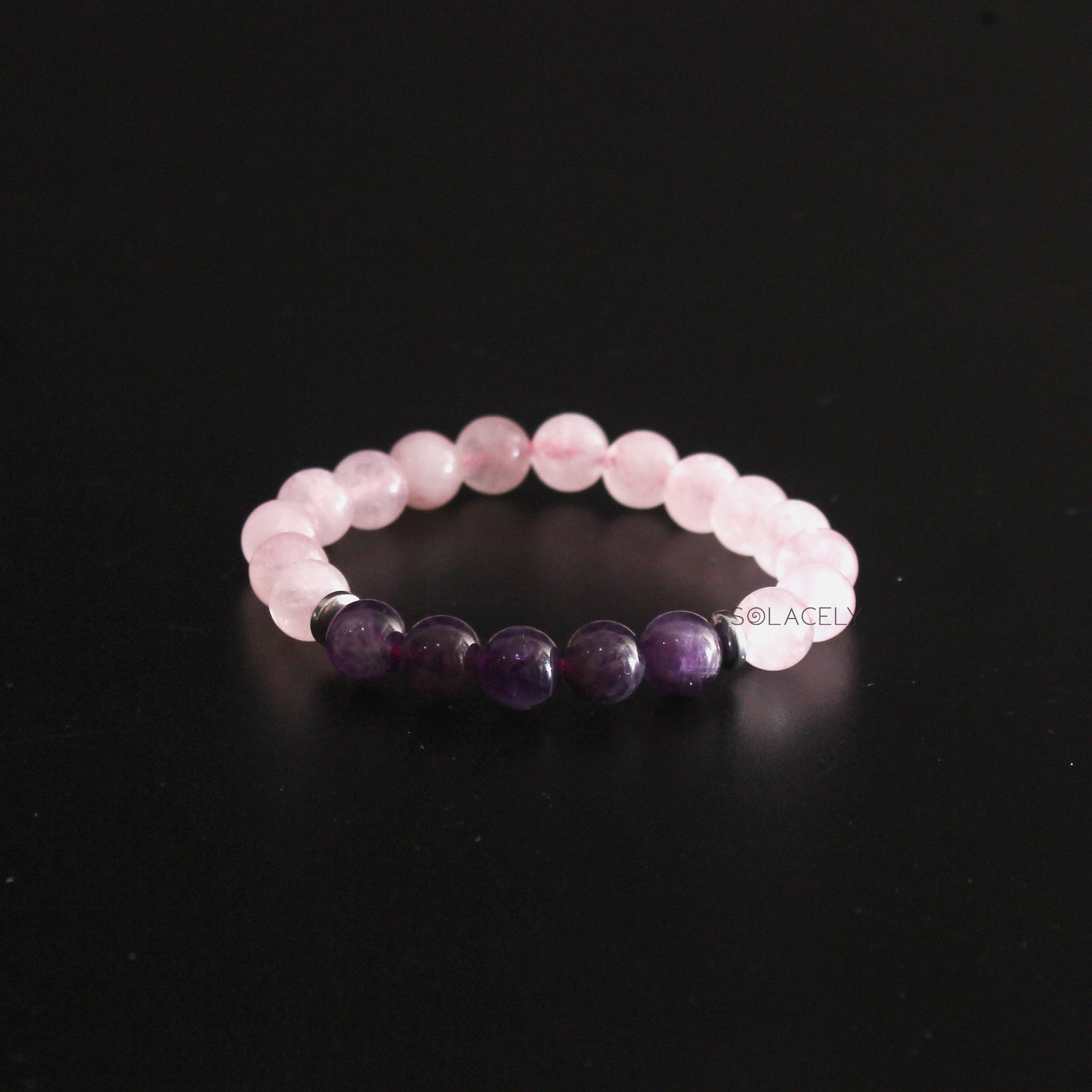 8mm stretchable bracelet with Rose Quartz and Amethyst beads