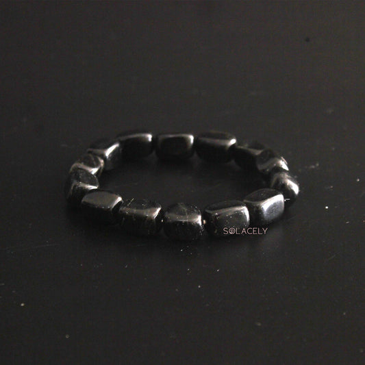 Black Tourmaline Tumble Crystal Bracelet on black background
