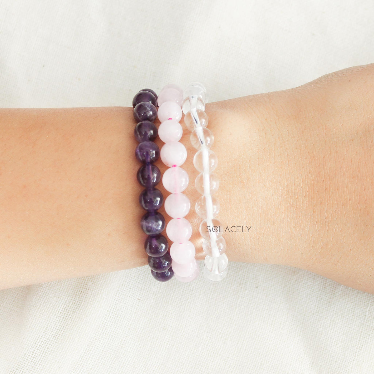 Clear Quartz, Amethyst and Rose Quartz Bracelet Set