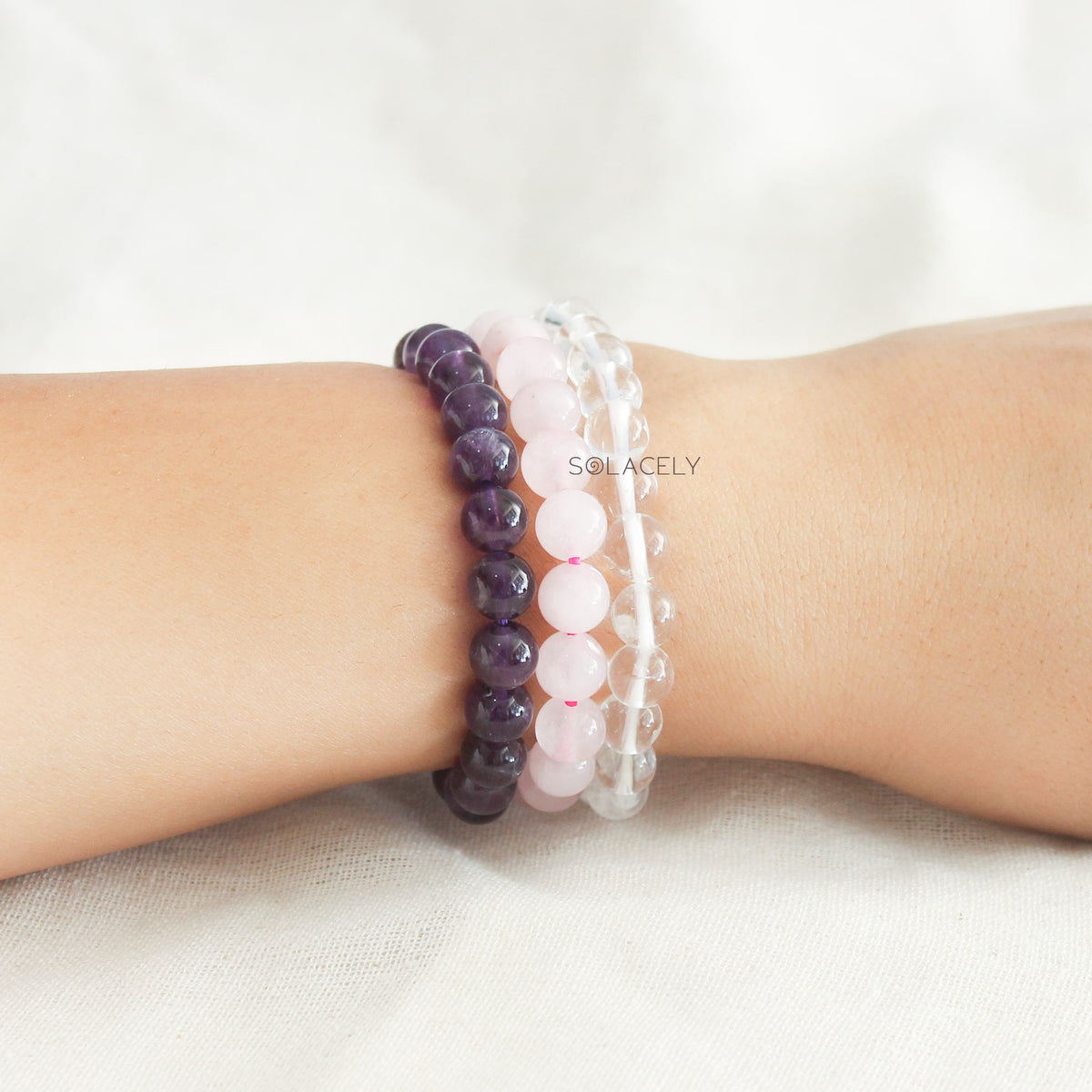 Clear Quartz, Amethyst and Rose Quartz Bracelet Set