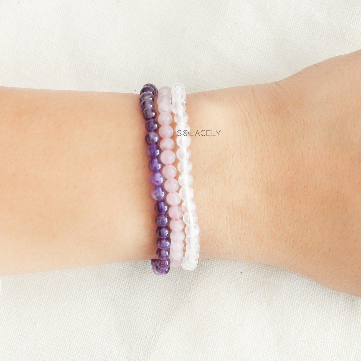 Clear Quartz, Amethyst and Rose Quartz Bracelet Set