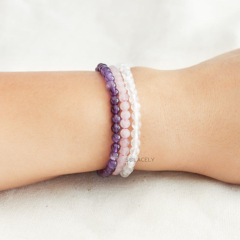 Clear Quartz, Amethyst and Rose Quartz Bracelet Set