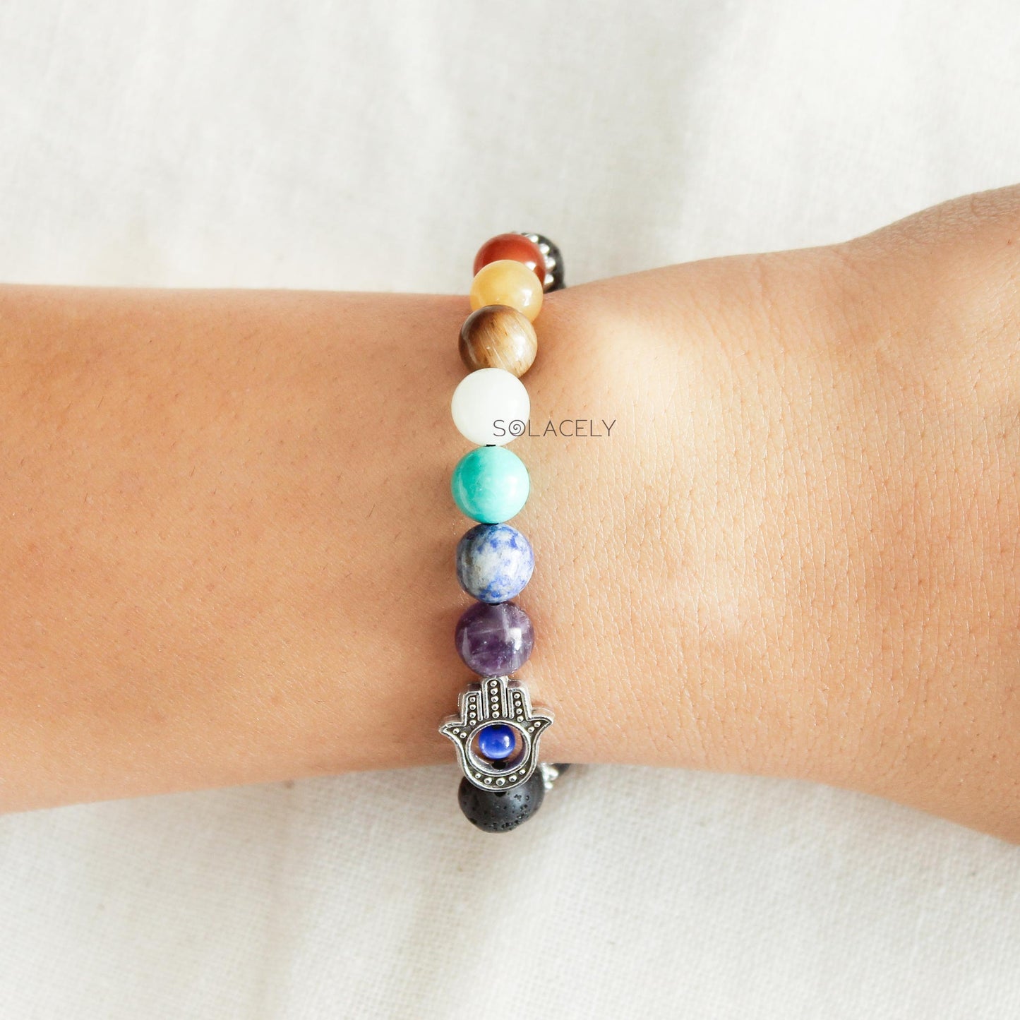 7 Chakra Lava Stone Hamsa Bracelet - Essential Oil Diffuser