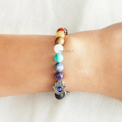 7 Chakra Lava Stone Hamsa Bracelet