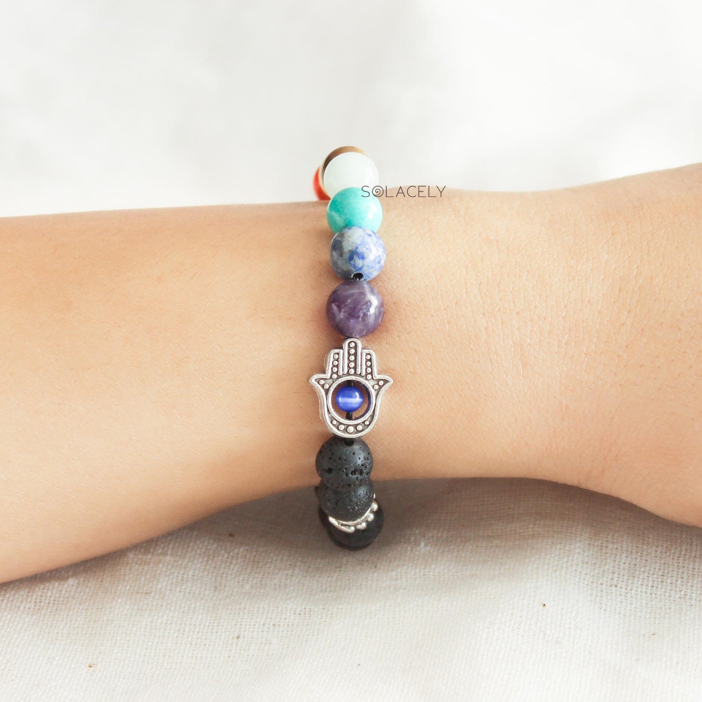7 Chakra Lava Stone Hamsa Bracelet - Essential Oil Diffuser