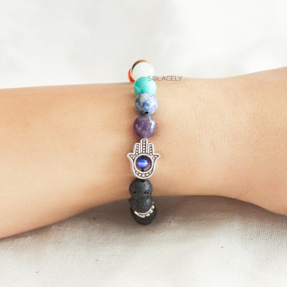 7 Chakra Lava Stone Hamsa Bracelet - Essential Oil Diffuser