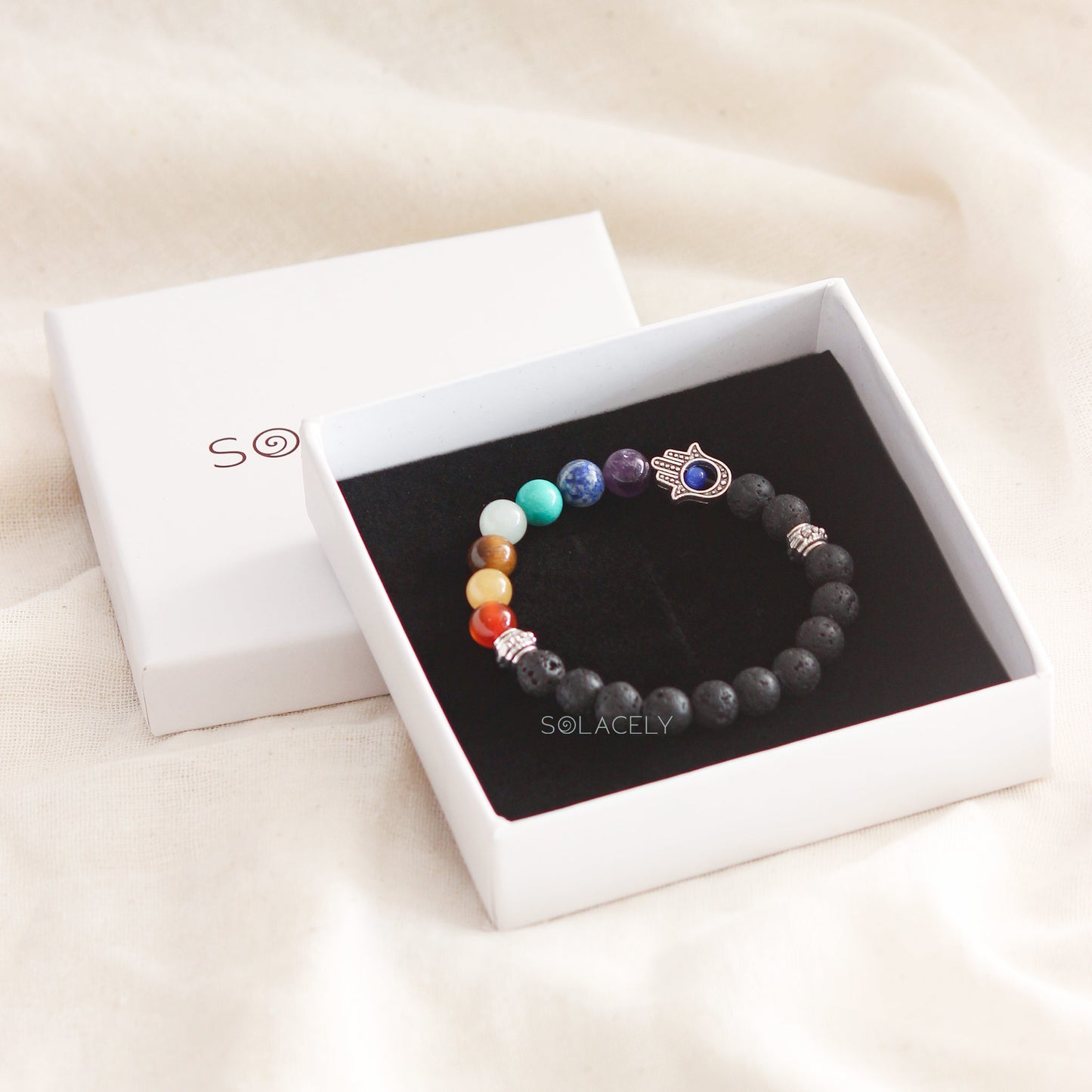 7 Chakra Lava Stone Hamsa Bracelet - Essential Oil Diffuser