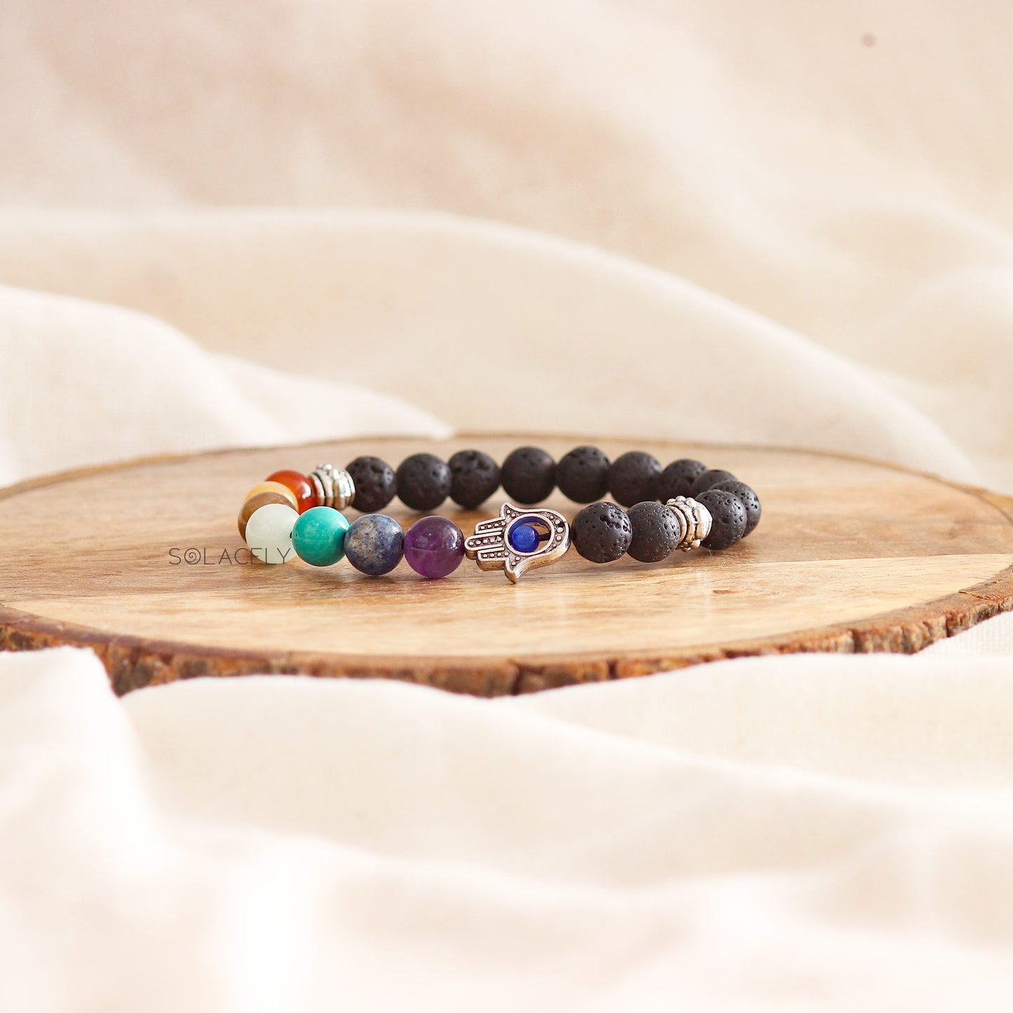 7 Chakra Lava Stone Hamsa Bracelet - Essential Oil Diffuser