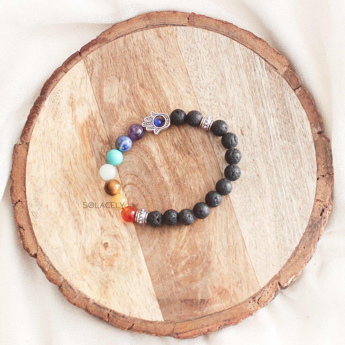 7 Chakra Lava Stone Hamsa Bracelet - Essential Oil Diffuser