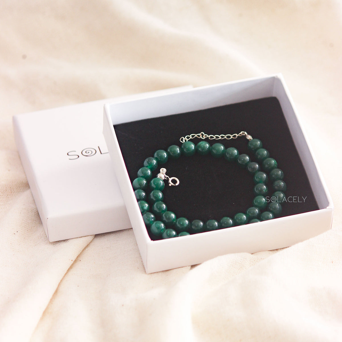Green jade Beaded necklace in gift box