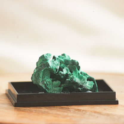 Natural Fibrous malachite on black base tray