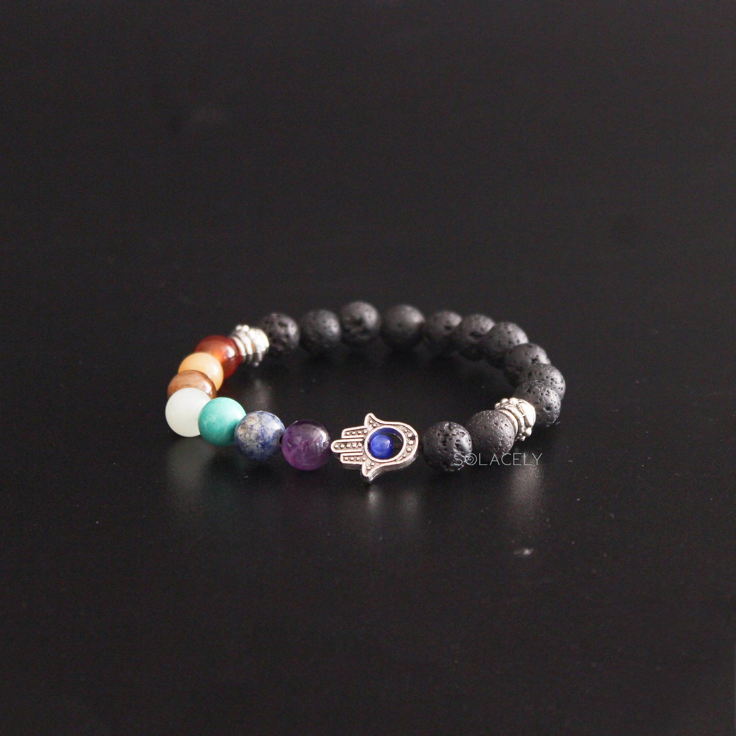7 Chakra Lava Stone Hamsa Bracelet - Essential Oil Diffuser