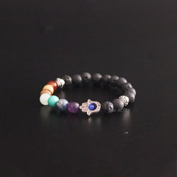 7 chakra lava stone bracelet with black background