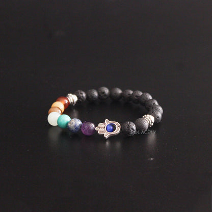7 chakra lava stone bracelet with black background