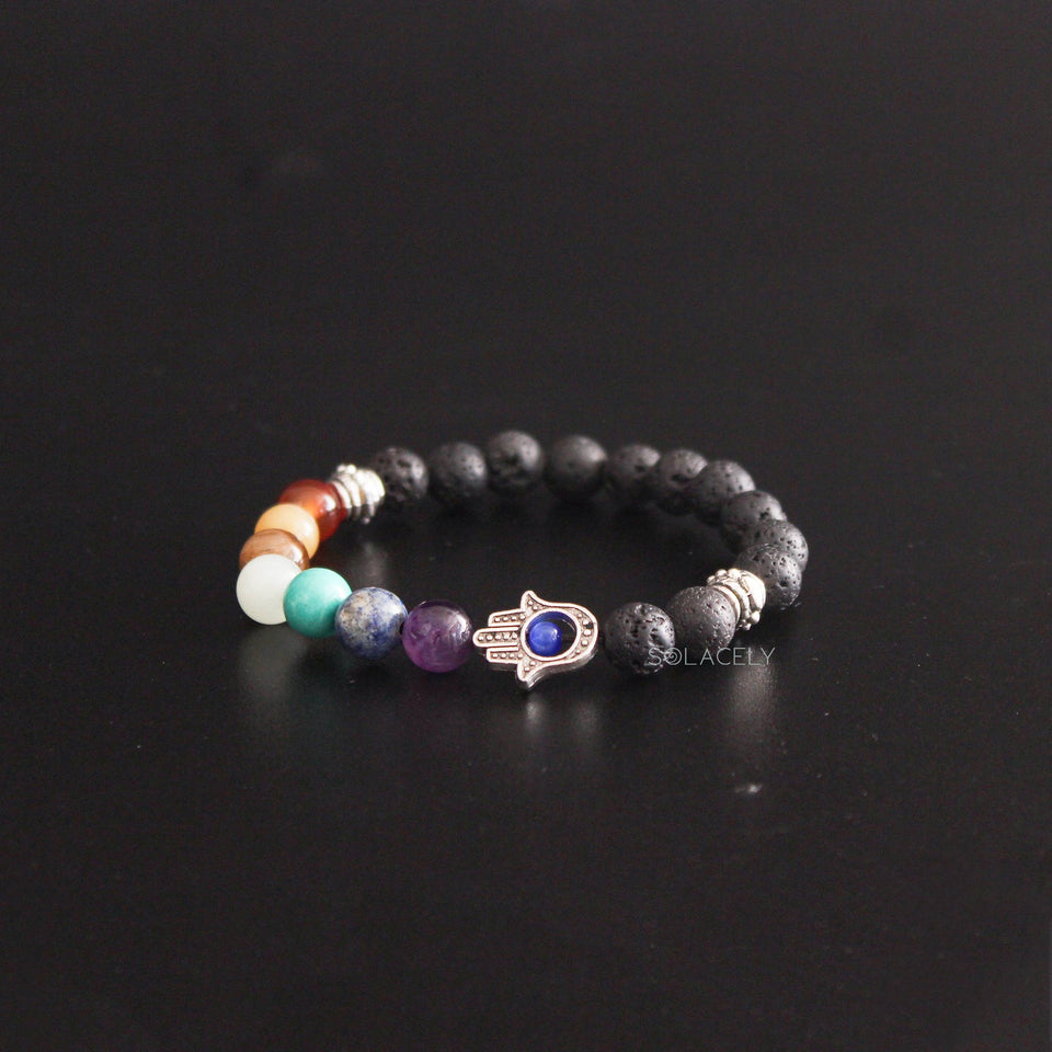 7 Chakra Lava Stone Hamsa Bracelet - Essential Oil Diffuser