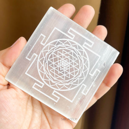Selenite Plate With Shree Yantra