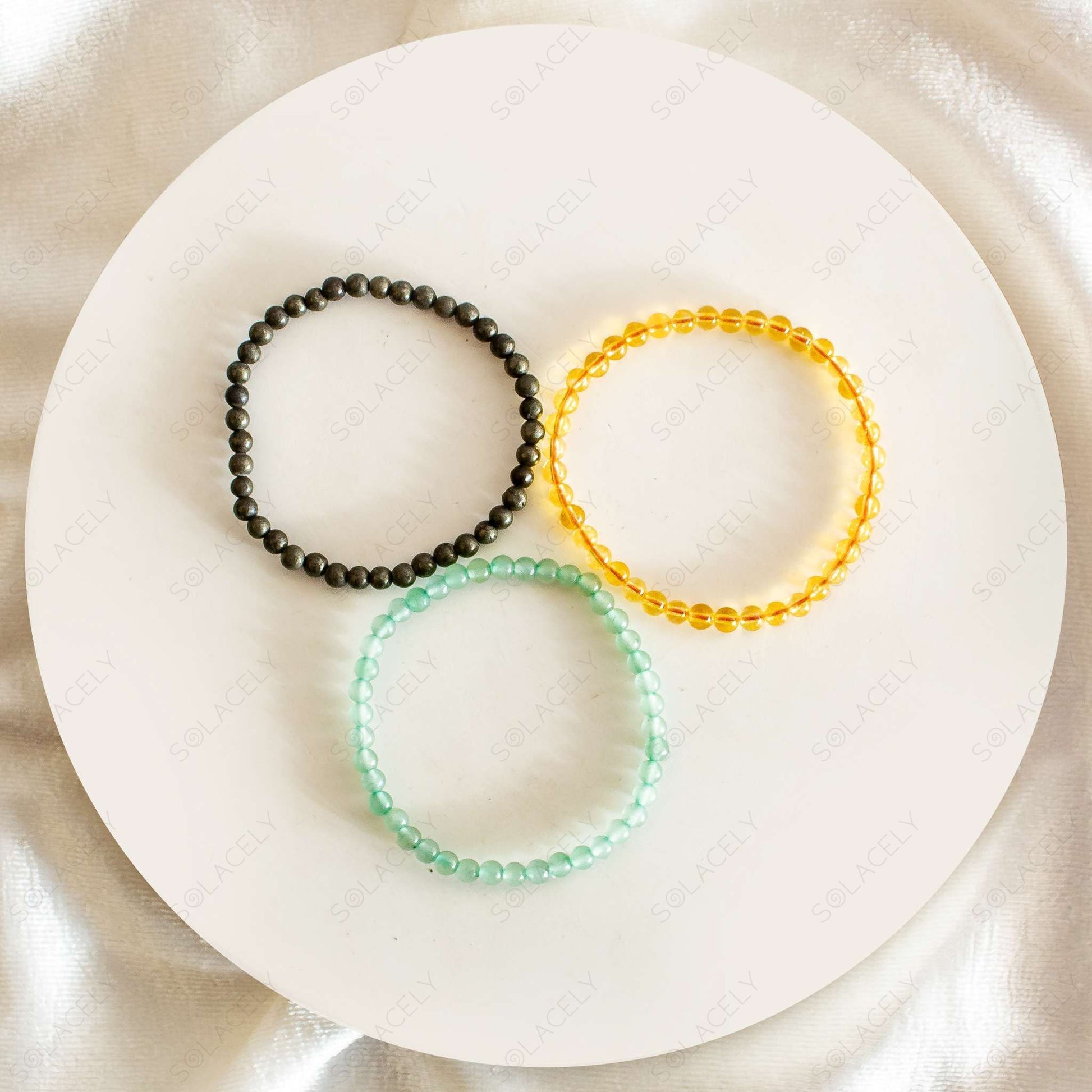 4mm luck bracelet pyrite, citrine, and green aventurine