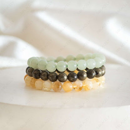 8mm citrine, pyrite, and green aventurine bracelet