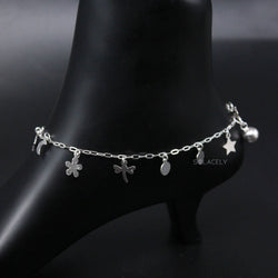 Adjustable Sterling Silver Anklet with Dainty Charms