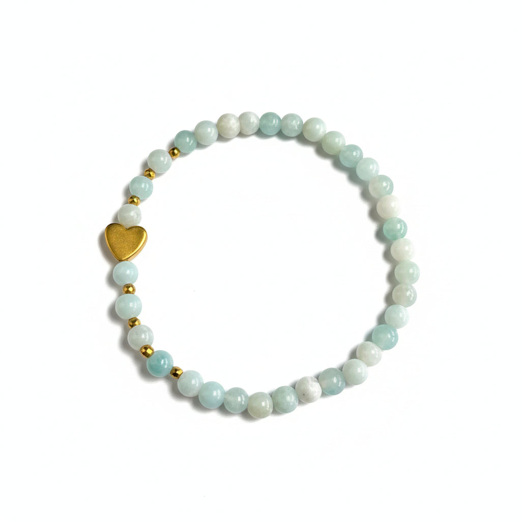 Amazonite 4mm crystal bracelet heart charm