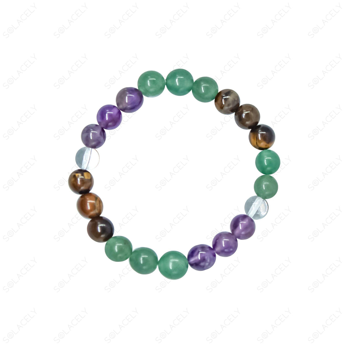 Amethyst, Green Aventurine, Tiger's Eye, and Clear Quartz combination bracelet