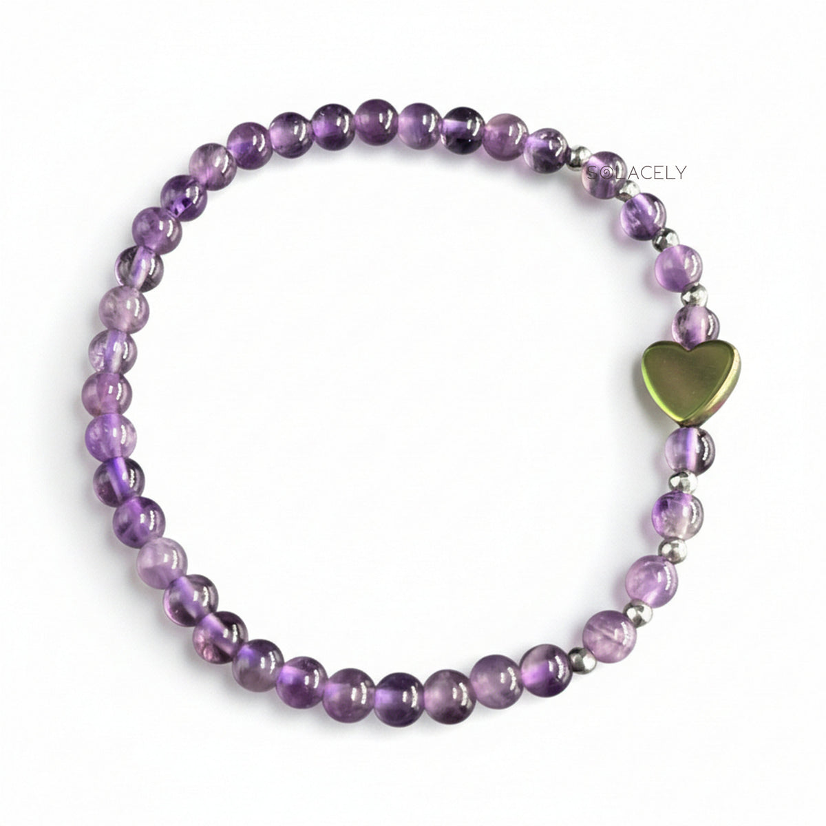 Amethyst 4mm crystal bracelet heart charm