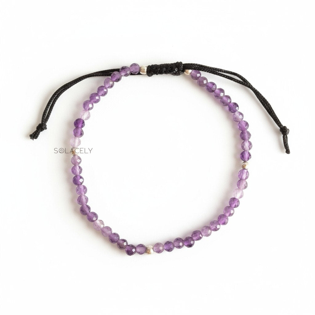 Amethyst crystal anklet with faceted beads