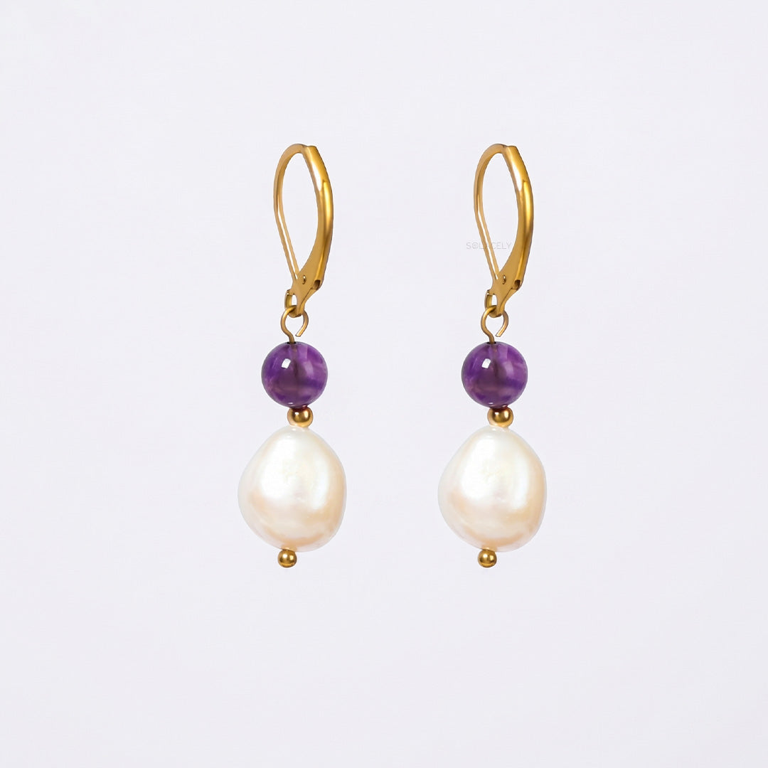Amethyst baroque pearl drop earrings
