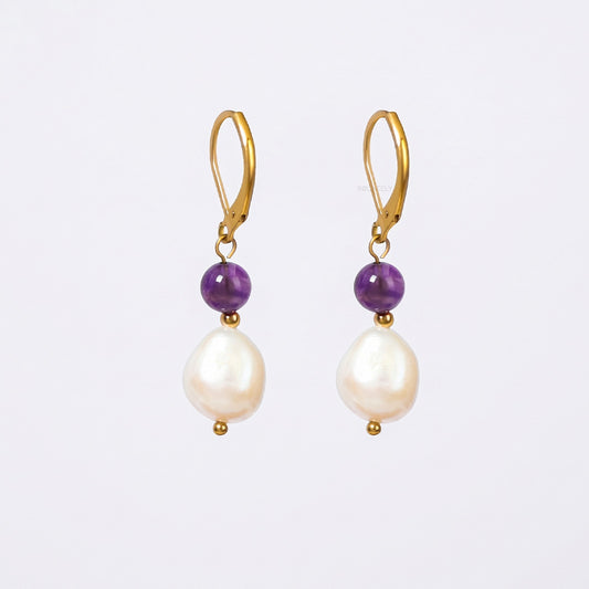 Amethyst baroque pearl drop earrings