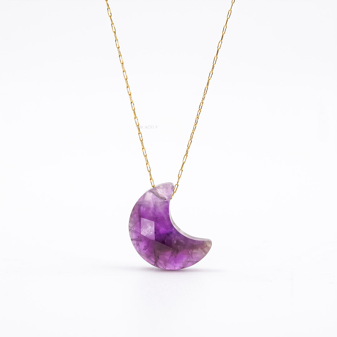 Amethyst crescent charm necklace