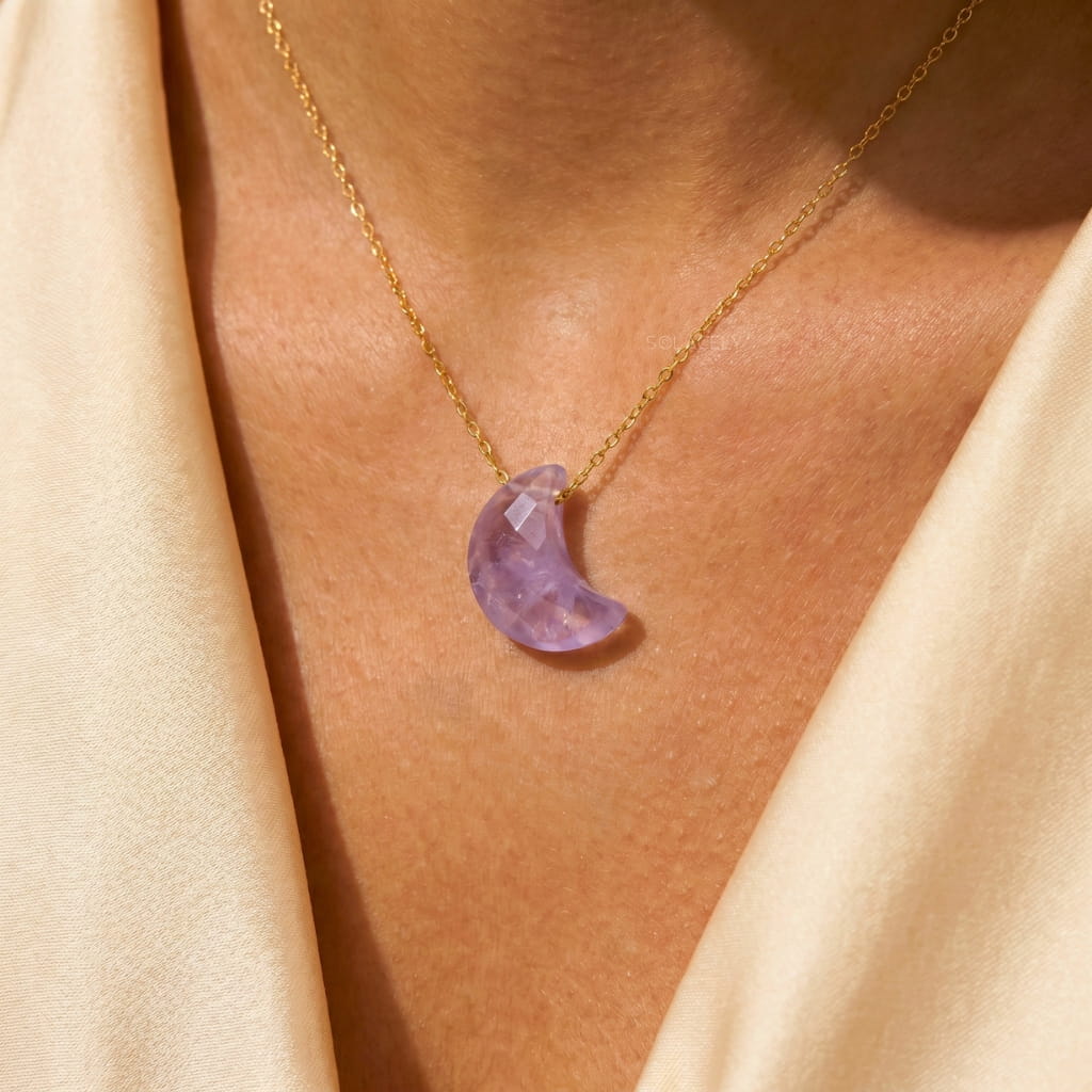 Amethyst crystal crescent pendant