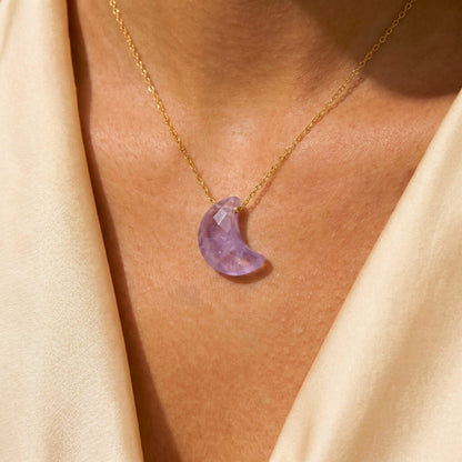 Amethyst crystal crescent pendant