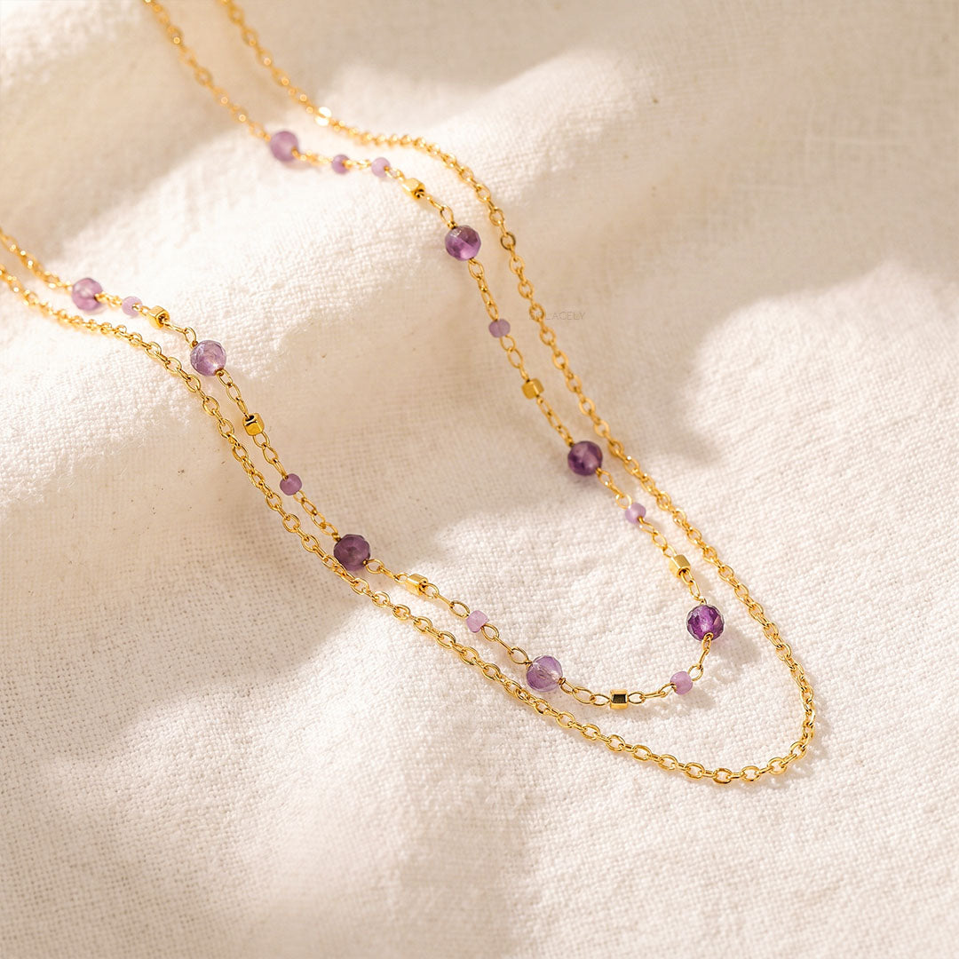 Amethyst crystal layered necklace