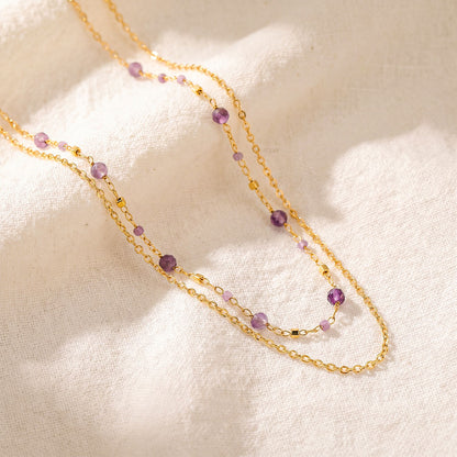 Amethyst crystal layered necklace