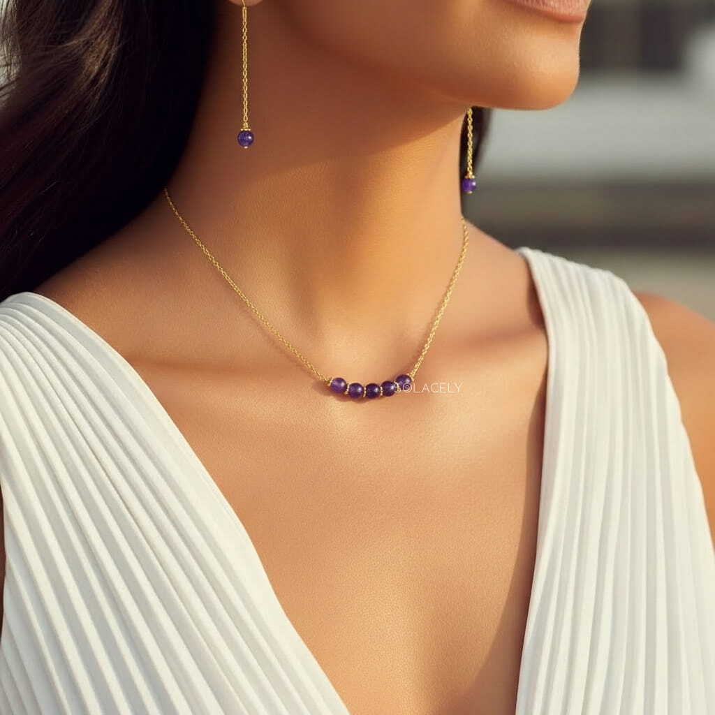 Amethyst Gold-Plated Necklace and Earring Set