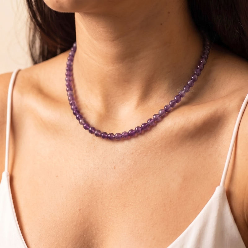 Amethyst natural purple bead necklace