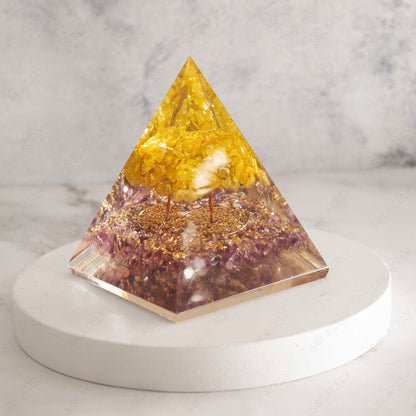 amethyst orgone pyramid with citrine tree