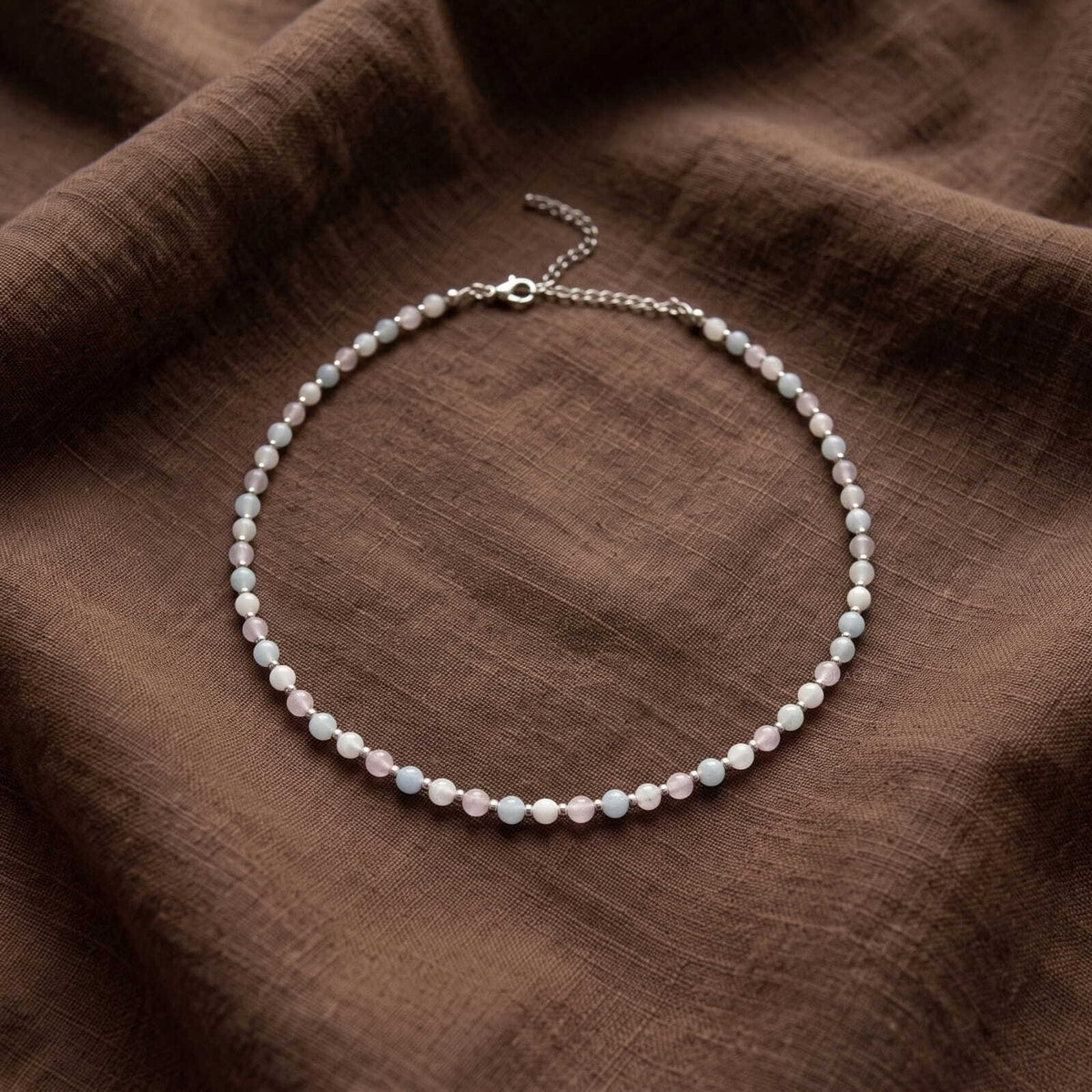 Angelite Moonstone Rose Quartz bead strand