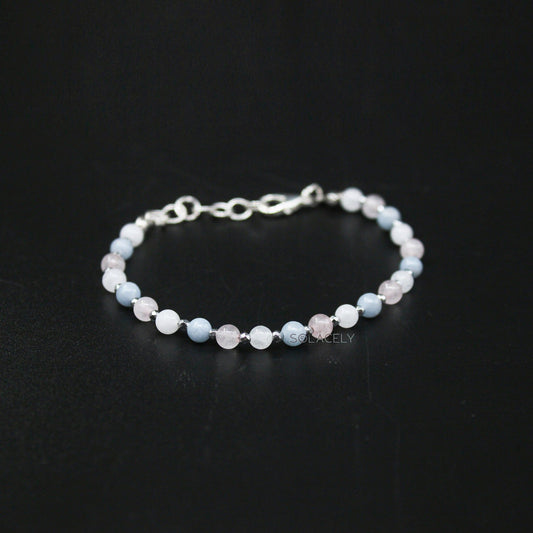 Angelite, Rose Quartz, and Moonstone Beaded Adjustable Bracelet