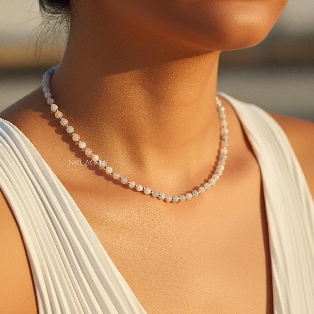 Angelite, Rose Quartz and Moonstone Beaded Necklace
