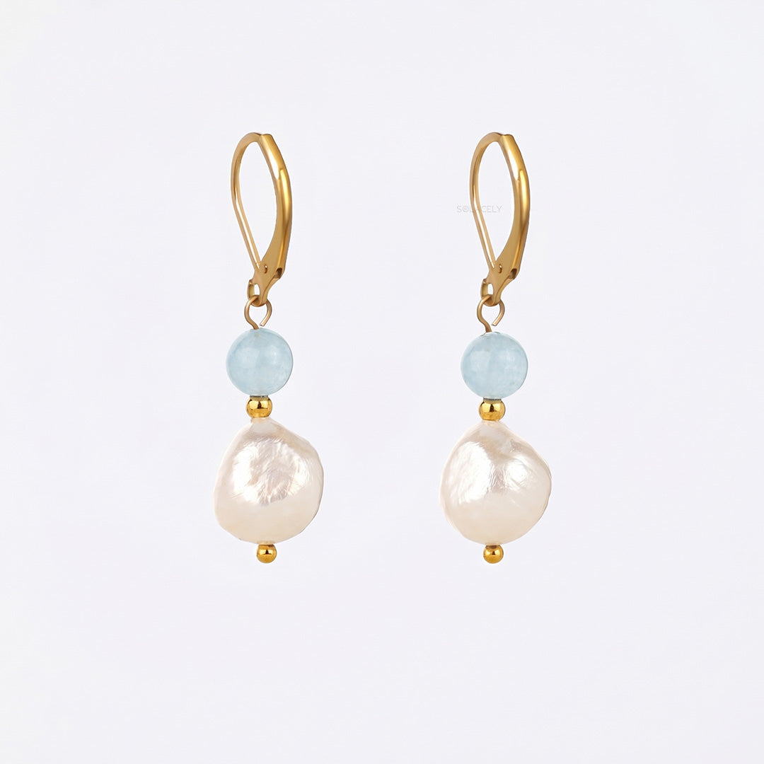Aquamarine baroque pearl drop earrings