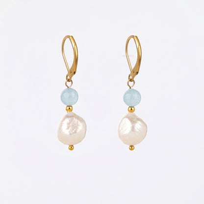 Aquamarine baroque pearl drop earrings