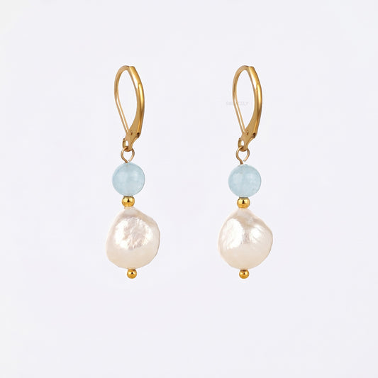 Aquamarine baroque pearl drop earrings