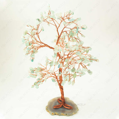 aquamarine gemstone tree of life with agate foundation