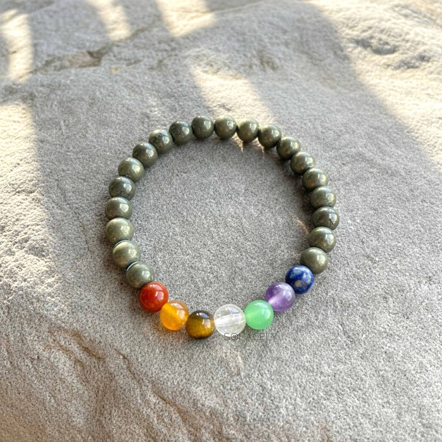 Authentic pyrite seven chakra gemstone bracelet