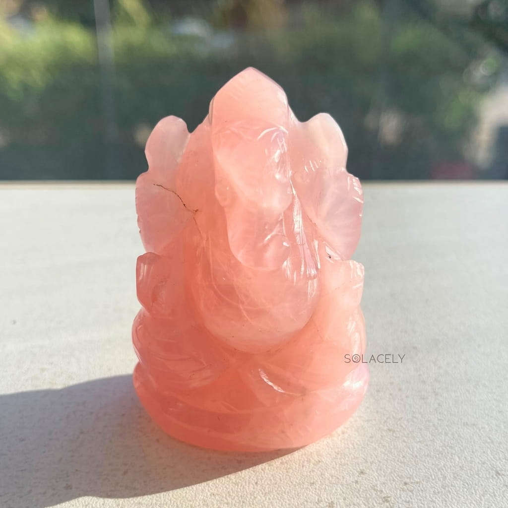 Authentic rose quartz ganesha idol