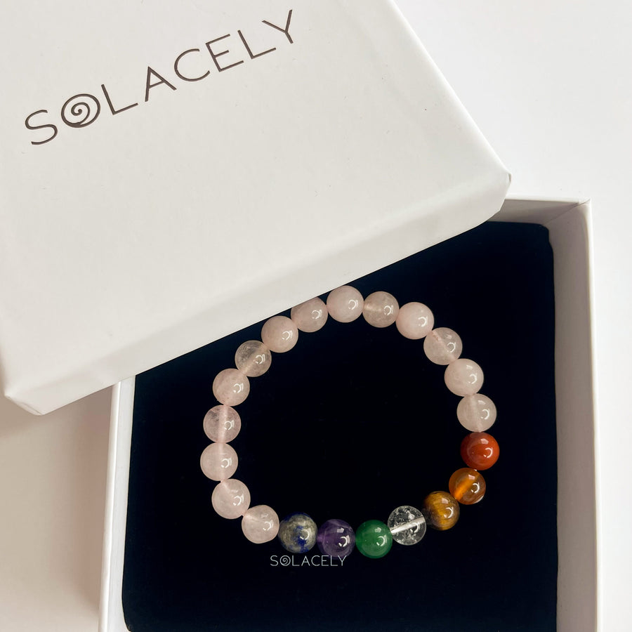 Authentic rose quartz seven chakra beads