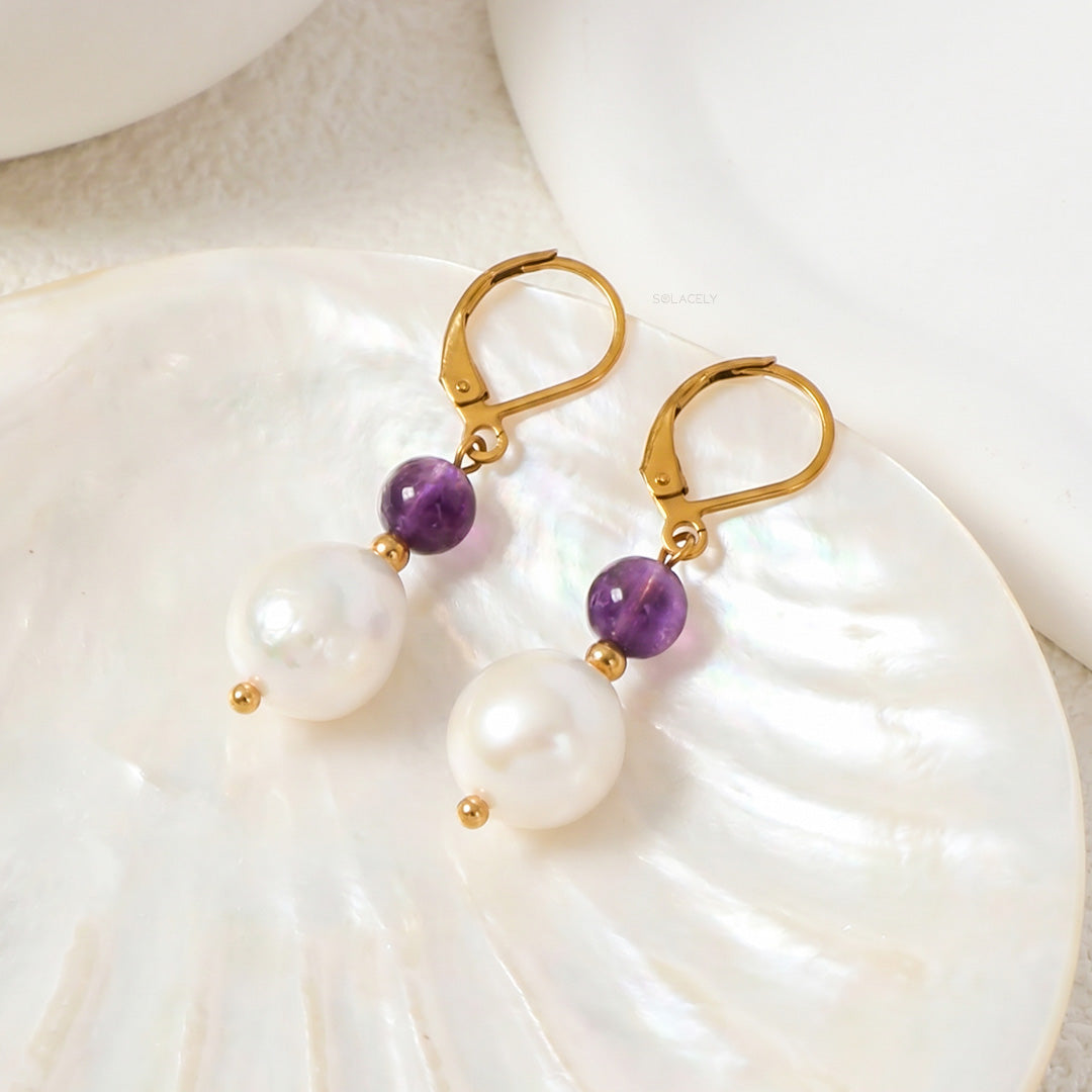 Baroque pearl amethyst earrings