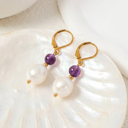 Baroque pearl amethyst earrings