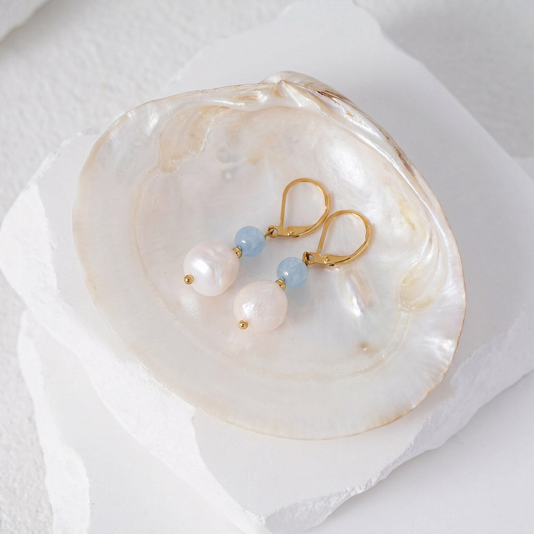 Baroque pearl aquamarine earrings